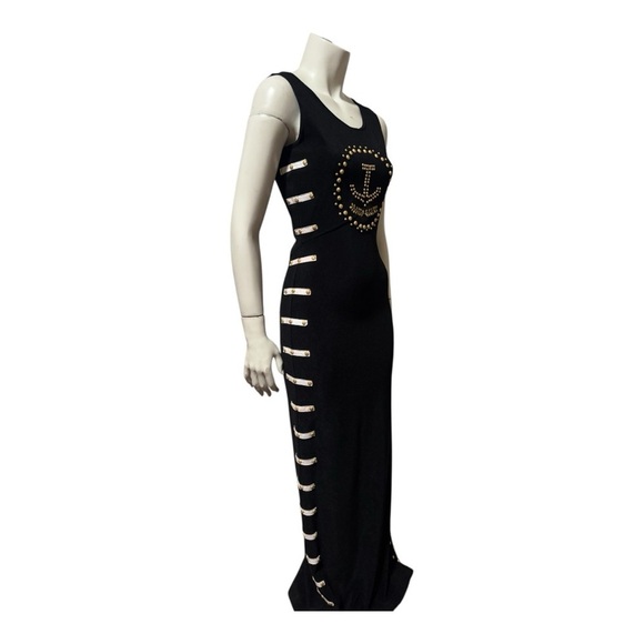 Cache Y2K Black Knit Bodycon Maxi Dress Studded Nautical Details Women’s Small - Picture 3 of 16